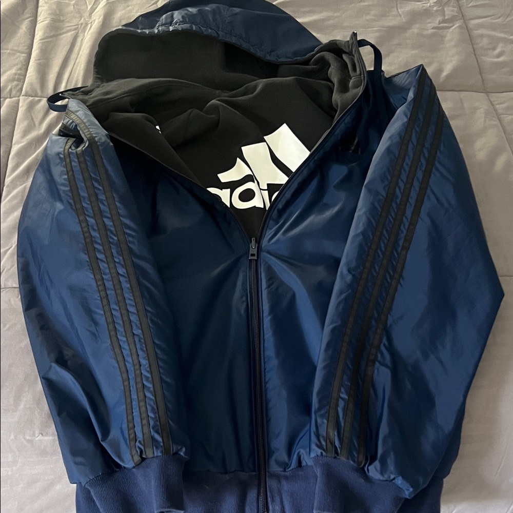 Adidas Men's Navy Windbreaker with Black Accents
